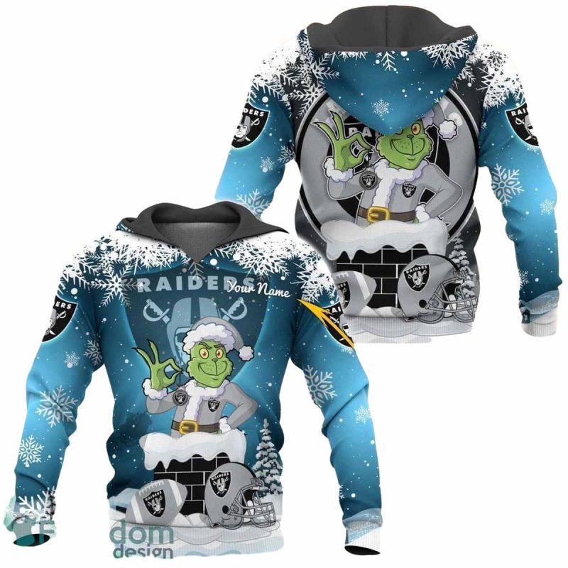 Personalized Las Vegas Raiders Christmas Grinch In Chimney Aop Hoodie 1