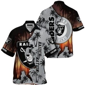 Personalized Las Vegas Raiders Coconut Island Sunset Pattern Hawaiian Shirt