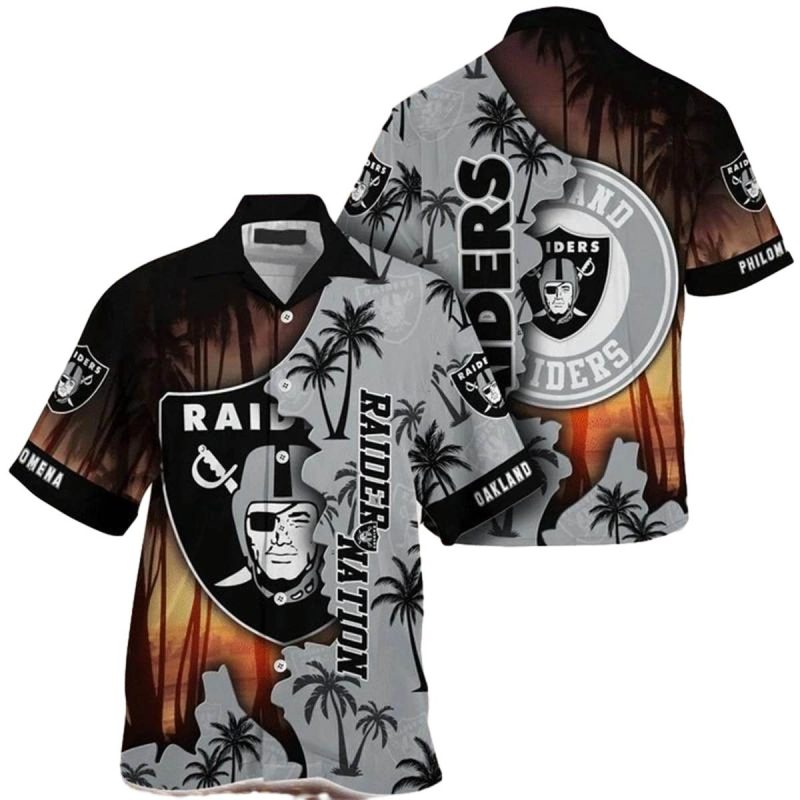 Personalized Las Vegas Raiders Coconut Island Sunset Pattern Hawaiian Shirt 1