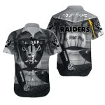 Personalized Las Vegas Raiders Coconut Tree Sunset Beach Grayscale Hawaiian Shirt
