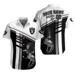 Personalized Las Vegas Raiders Dead Skull Bold Stripe Hawaiian Shirt
