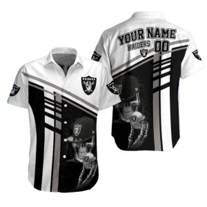 Personalized Las Vegas Raiders Dead Skull Bold Stripe Hawaiian Shirt