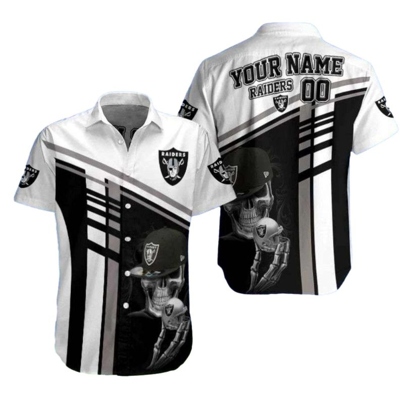 Personalized Las Vegas Raiders Dead Skull Bold Stripe Hawaiian Shirt 1