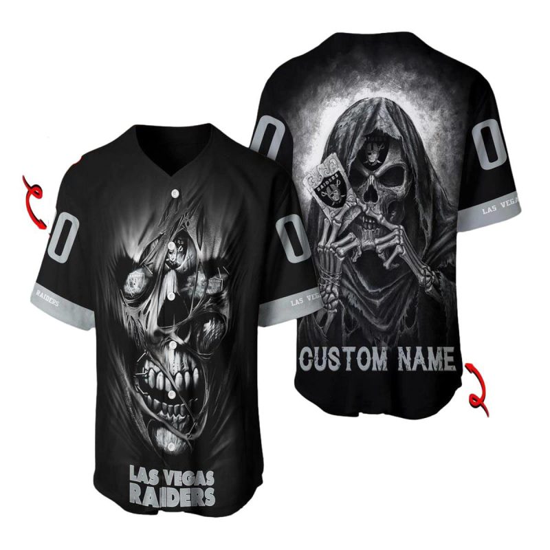 Personalized Las Vegas Raiders Dead Skull Halloween Black Baseball Jersey 1