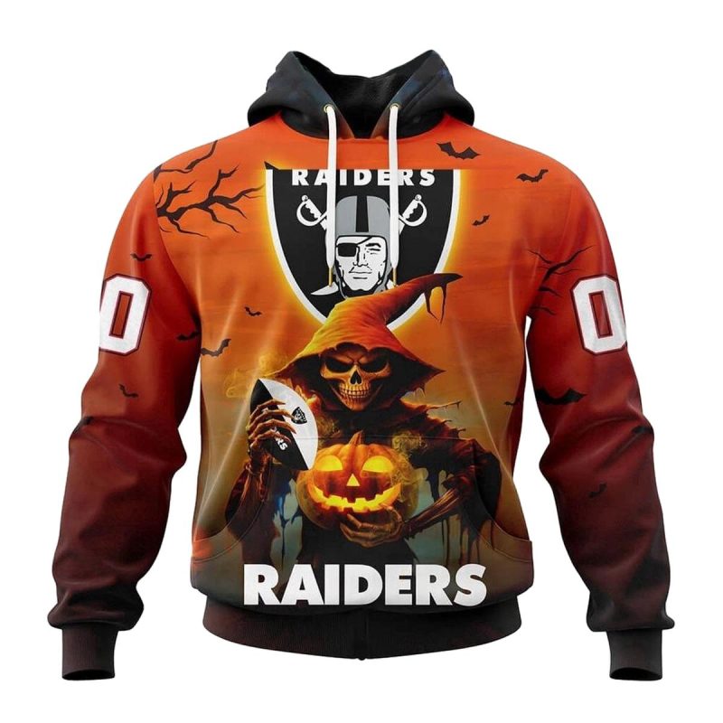 Personalized Las Vegas Raiders Death Skull Halloween Aop Hoodie 1