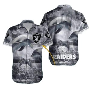 Personalized Las Vegas Raiders Dolphin And Sea Pattern Hawaiian Shirt