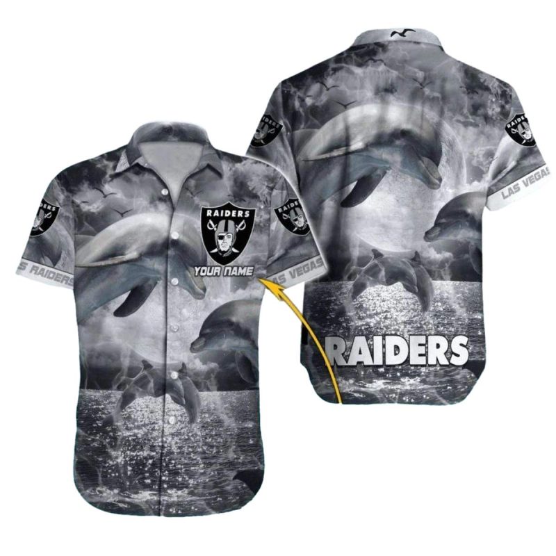 Personalized Las Vegas Raiders Dolphin And Sea Pattern Hawaiian Shirt 1