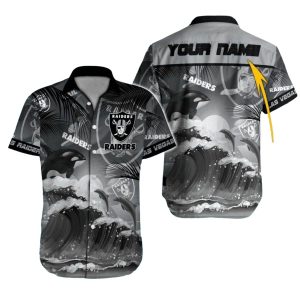 Personalized Las Vegas Raiders Dolphin Ocean Wave Hawaiian Shirt