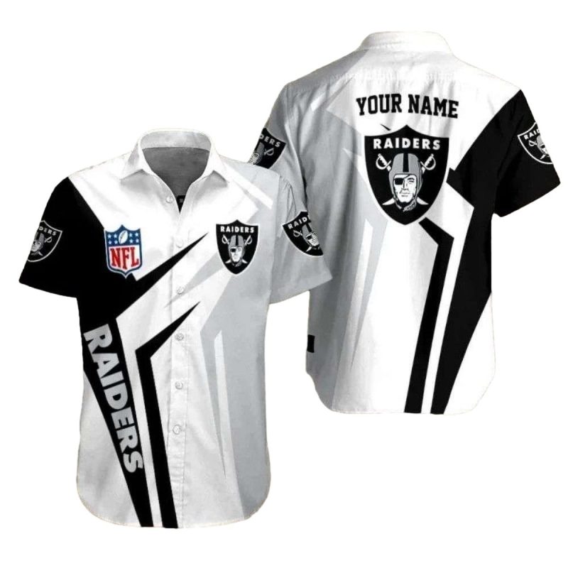 Personalized Las Vegas Raiders Executive Stripe Black And White Hawaiian Shirt 1