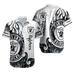 Personalized Las Vegas Raiders Fire And Vintage Script Hawaiian Shirt