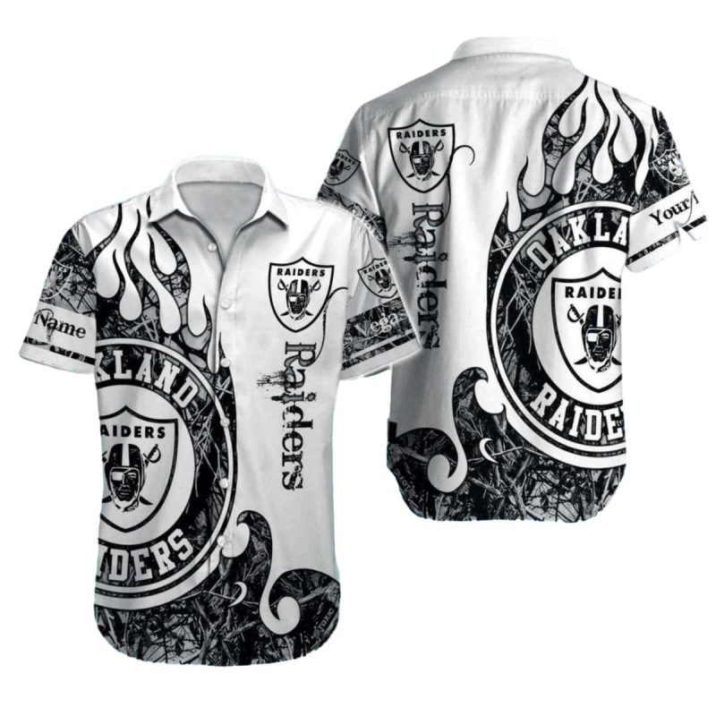 Personalized Las Vegas Raiders Fire And Vintage Script Hawaiian Shirt 1