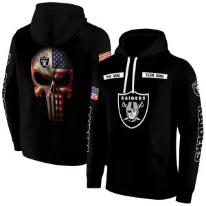 Personalized Las Vegas Raiders Flag Punisher Skull Black AOP Hoodie