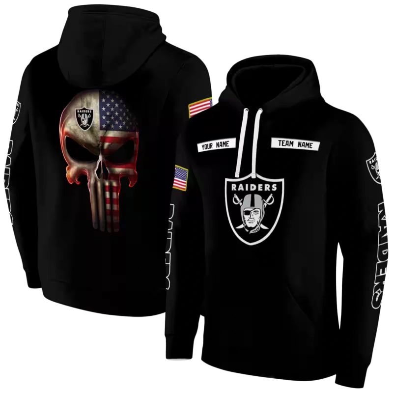 Personalized Las Vegas Raiders Flag Punisher Skull Black Aop Hoodie 1