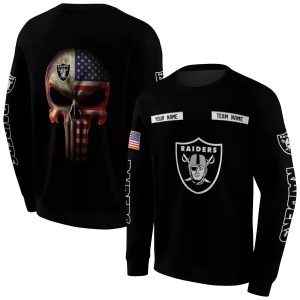 Personalized Las Vegas Raiders Flag Punisher Skull Black AOP Sweatshirt