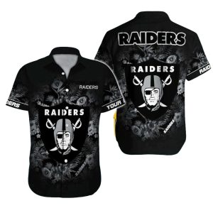 Personalized Las Vegas Raiders Floral Black Tropical Hawaiian Shirt