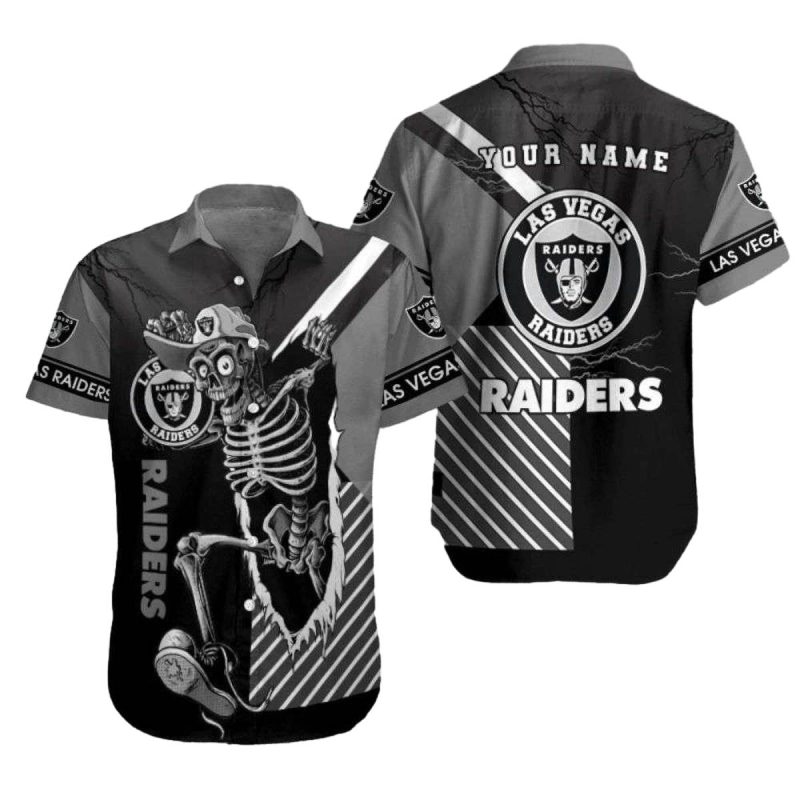 Personalized Las Vegas Raiders Funny Skeleton Sidelines Hawaiian Shirt 1