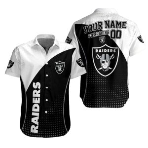 Personalized Las Vegas Raiders Game Day Halftone Black And White Hawaiian Shirt