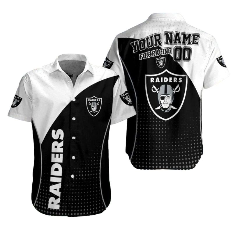 Personalized Las Vegas Raiders Game Day Halftone Black And White Hawaiian Shirt 1