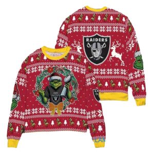 Personalized Las Vegas Raiders Grinch Super Bowl Trophy Red Ugly Sweater