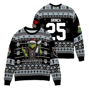 Personalized Las Vegas Raiders Grinch Super Bowl Trophy Ugly Sweater