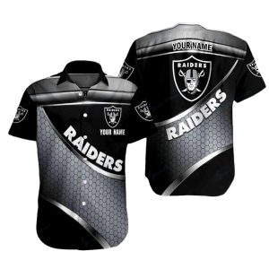 Personalized Las Vegas Raiders Hexagon Black And Silver Hawaiian Shirt