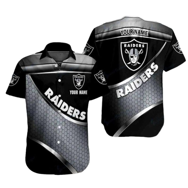 Personalized Las Vegas Raiders Hexagon Black And Silver Hawaiian Shirt 1