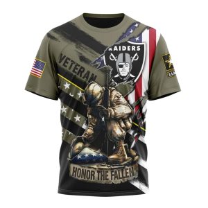 Personalized Las Vegas Raiders Honor Veterans Kneeling Soldier AOP T-Shirt