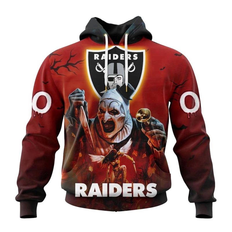 Personalized Las Vegas Raiders Horror Terrifier Ghoulish Halloween Day Aop Hoodie 1