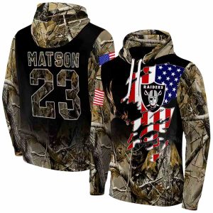Personalized Las Vegas Raiders Hunting Camo Flag AOP Hoodie