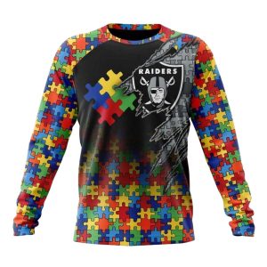 Personalized Las Vegas Raiders Logo And Autism Awareness Design AOP Sweatshirt