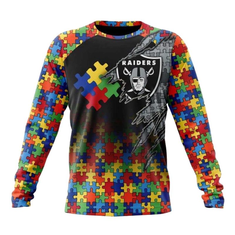 Personalized Las Vegas Raiders Logo And Autism Awareness Design Sweatshirt 1