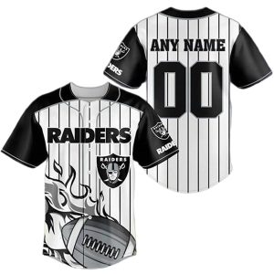Personalized Las Vegas Raiders Logo And Ball Flame White Baseball Jersey