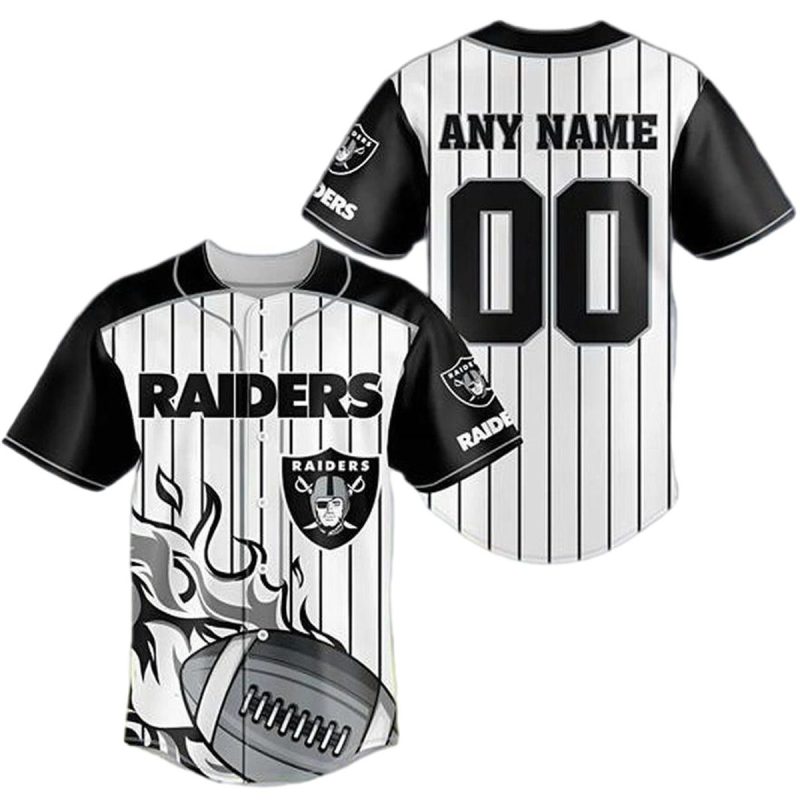 Personalized Las Vegas Raiders Logo And Ball Flame White Baseball Jersey 1
