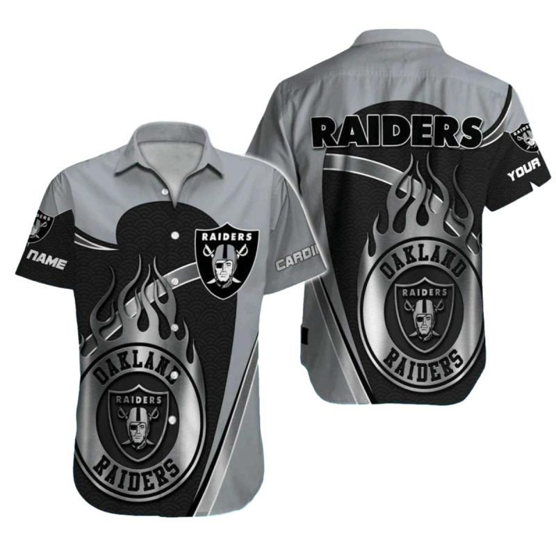 Personalized Las Vegas Raiders Logo And Black Flame Hawaiian Shirt 1