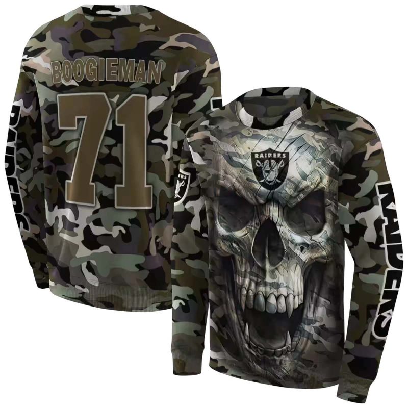 Personalized Las Vegas Raiders Logo And Camo Skull Aop Sweatshirt 1