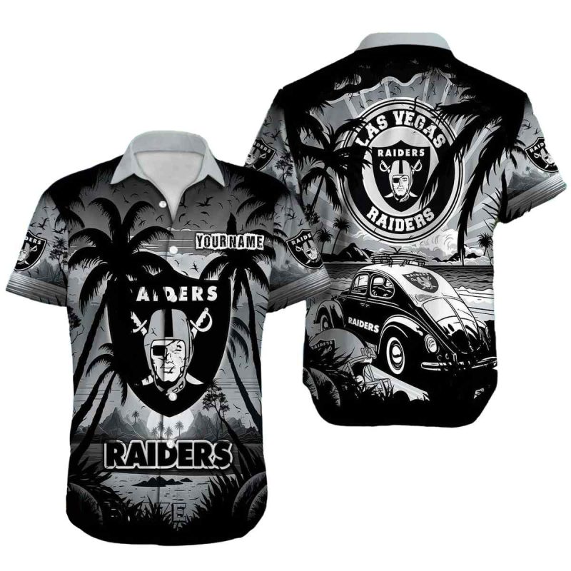 Personalized Las Vegas Raiders Logo And Car Coconut Pattern Hawaiian Shirt 1