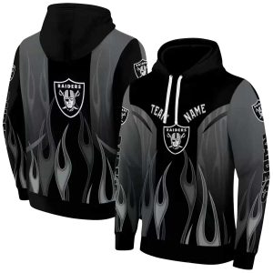 Personalized Las Vegas Raiders Logo And Flame Design Black AOP Hoodie