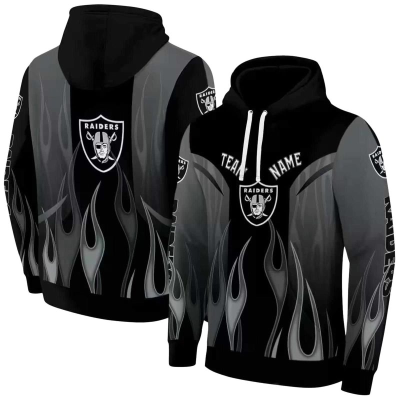 Personalized Las Vegas Raiders Logo And Flame Design Black Aop Hoodie 1