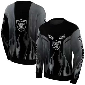 Personalized Las Vegas Raiders Logo And Flame Design Black AOP Sweatshirt