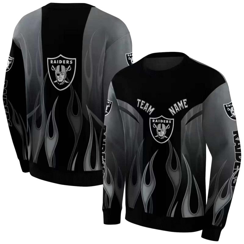 Personalized Las Vegas Raiders Logo And Flame Design Black Aop Sweatshirt 1