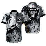 Personalized Las Vegas Raiders Logo And Helmet Palm Tree Black And White Hawaiian Shirt