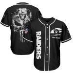 Personalized Las Vegas Raiders Logo And Iron Skull Black Baseball Jersey