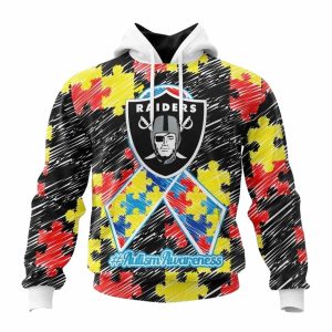 Personalized Las Vegas Raiders Logo And Puzzle Autism Awareness AOP Hoodie