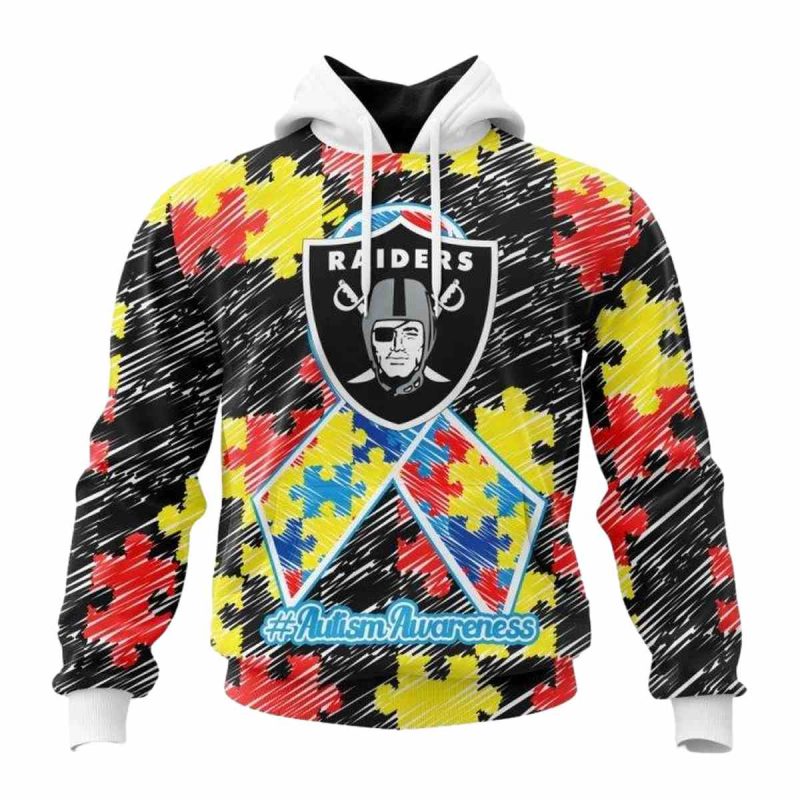 Personalized Las Vegas Raiders Logo And Puzzle Autism Awareness Aop Hoodie 1