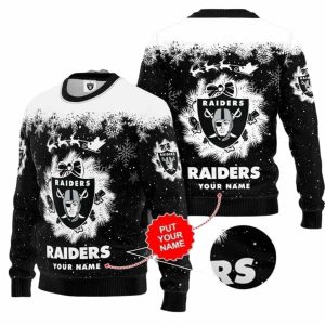 Personalized Las Vegas Raiders Logo And Snowflake Pattern Ugly Sweater