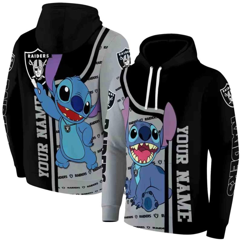Personalized Las Vegas Raiders Logo And Stitch Black Aop Hoodie 1