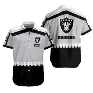 Personalized Las Vegas Raiders Logo And Stripes Black White Hawaiian Shirt