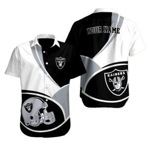 Personalized Las Vegas Raiders Logo Helmet Black And White Hawaiian Shirt