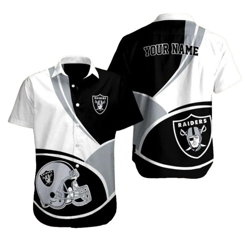 Personalized Las Vegas Raiders Logo Helmet Black And White Hawaiian Shirt 1