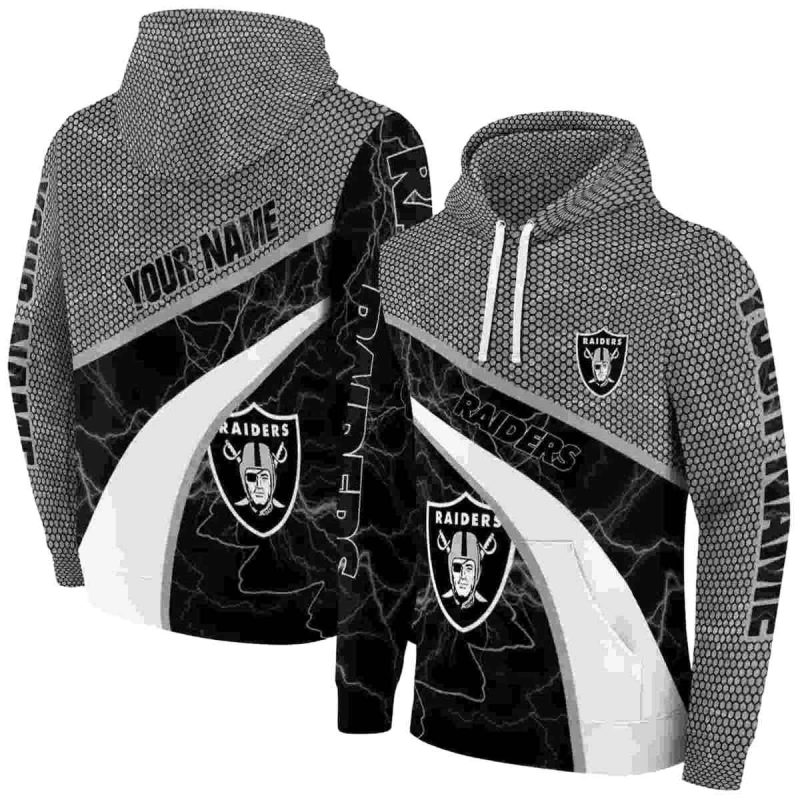 Personalized Las Vegas Raiders Logo Hexagonal Mesh Black Gray Aop Hoodie 1